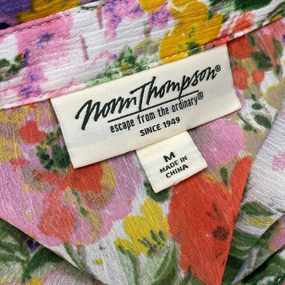 Norm Thompson Escape Ordinary Women Floral Sheer Blouse Top Button M Boho Hi Low - Picture 4 of 14